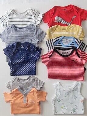 10 Pc Baby Boy Bundle NB-6M w/ Wicker Basket & Hooded Towel
